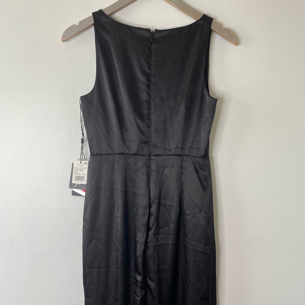 New ADRIANNA PAPELL Black Hammered Satin Slit Maxi Evening Gown Dress Size 2 - Picture 12 of 13